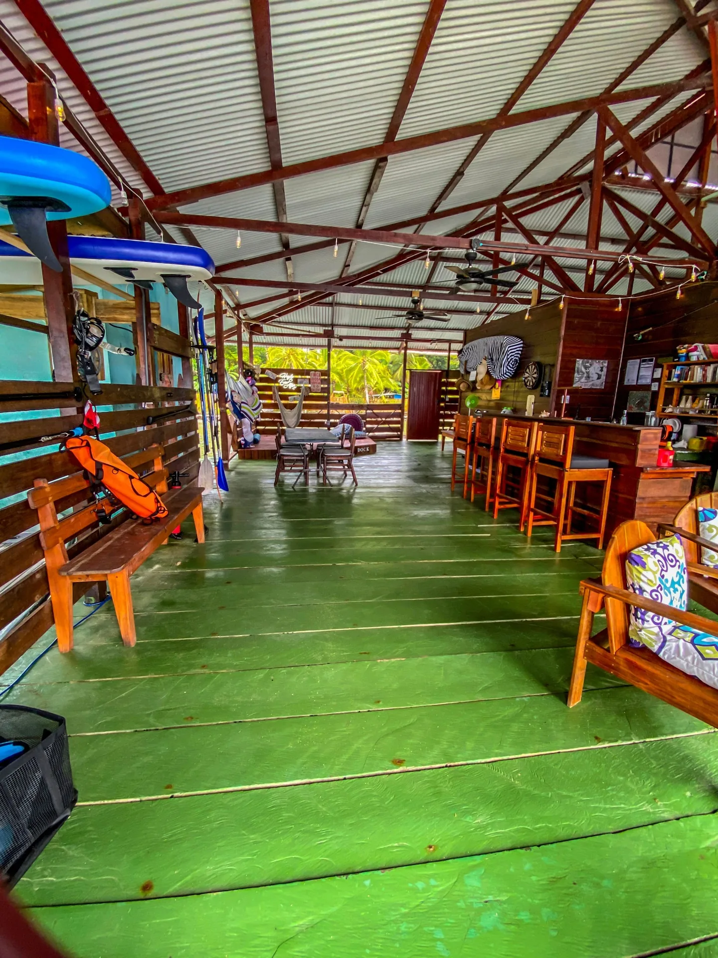 El Pelicano covered waterfront guest lounge